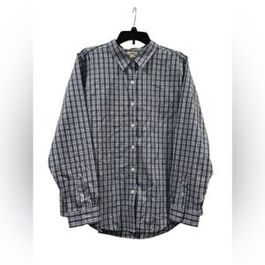 Men’s LL Bean Blue Plaid Long Sleeve Wrinkle Free Collar Shirt: XL
